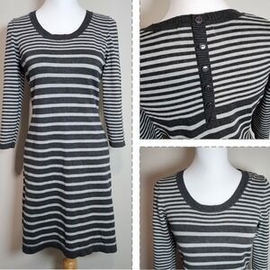 PINK ROSE Sweater Dress Womens Medium Horizontal‎ Striped Grey Black Long Sleeve